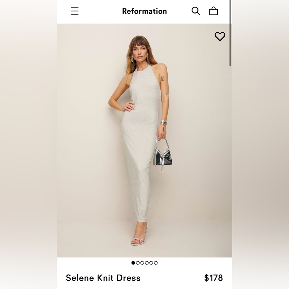 Reformation Selene Knit Dress (Size S, Silver Sparkle)